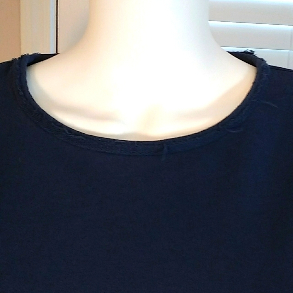 Caslon Navy Blue Pullover Sweatshirt Long Floral Embroidered Sleeves Size S NWOT - Picture 4 of 12